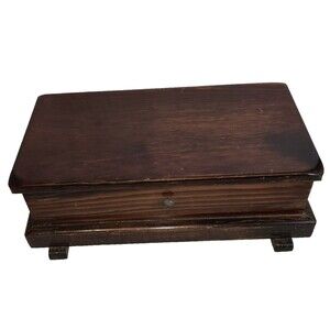 Vintage Handmade Wooden Jewelry Trinket Box with Beveled down lid